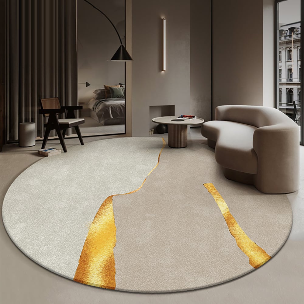 1530mmDia Circular Modern amp; Creative amp; Light Luxury Khaki amp; Yellow Area Rug Nylon Rug | Homary  UK