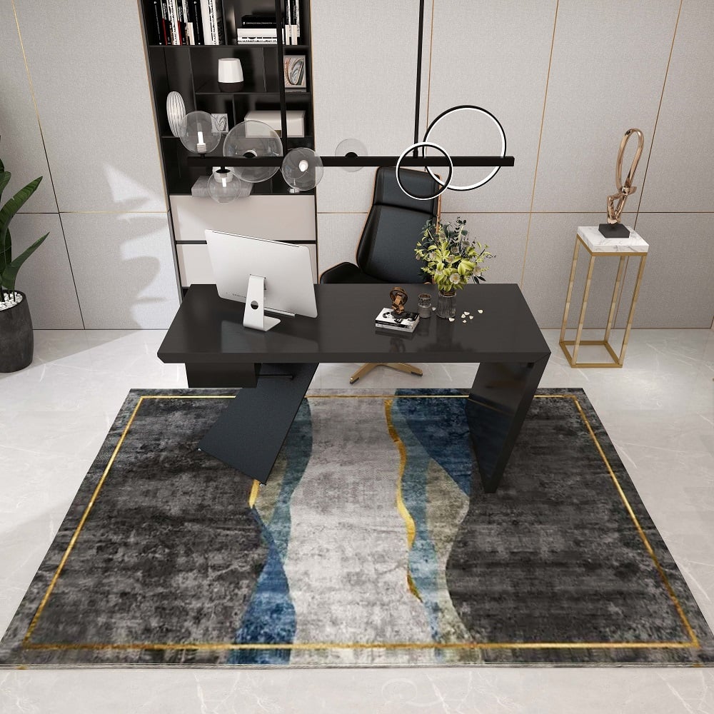 Modern Abstract Gray and Gold Rug Polyester Rectangle 5 x 7 Living Room Area Rug | Homary Review